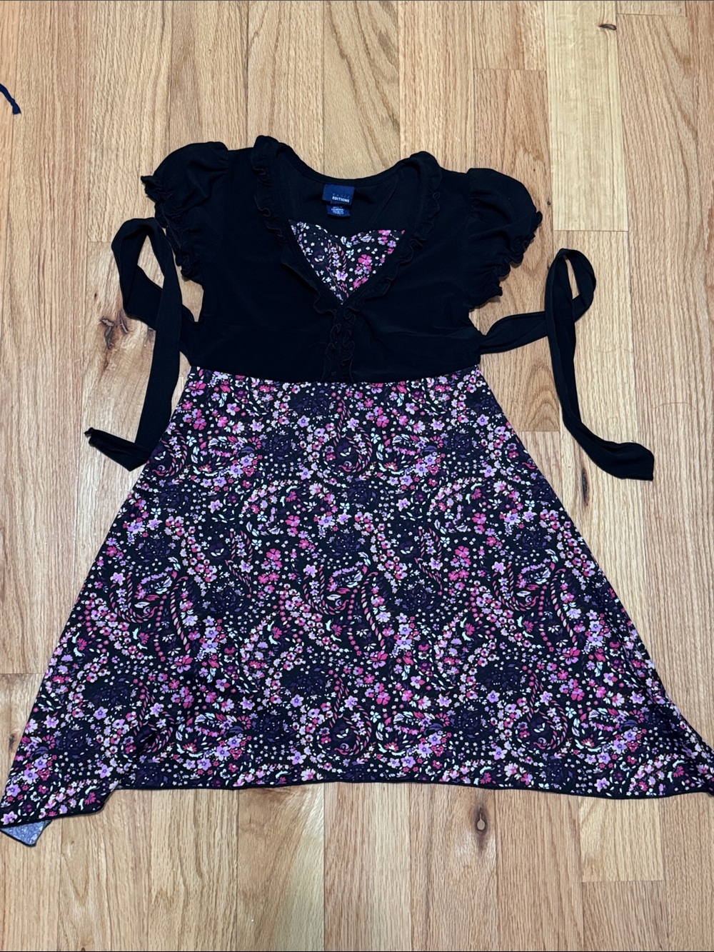 Basic Editions Black Dress with Pink Floral Skirt